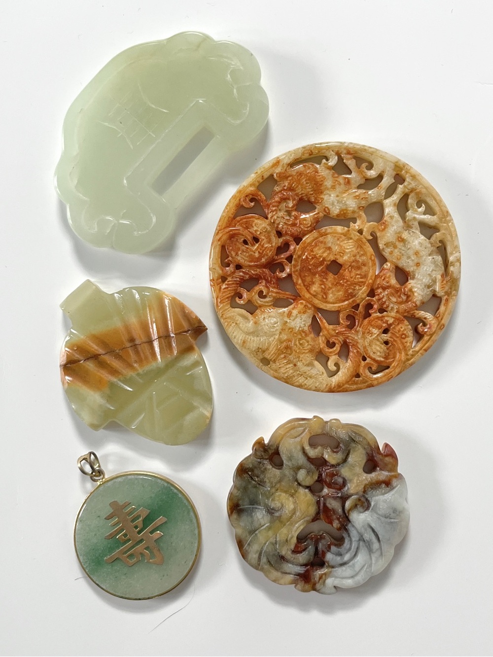 Vintage Detash Jade, Jadite, Jadeite, Marble pendant 5 Piece lot